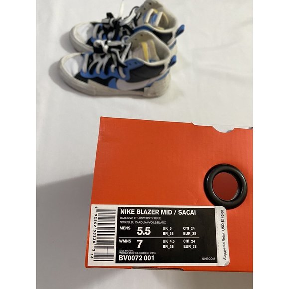 Pre-Owned Mens Size 5.5 Black Blue Nike Blazer Mid / Sacai Basketball Shoes main image 6
